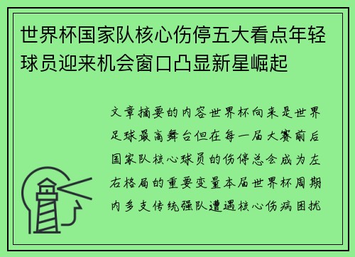 世界杯国家队核心伤停五大看点年轻球员迎来机会窗口凸显新星崛起